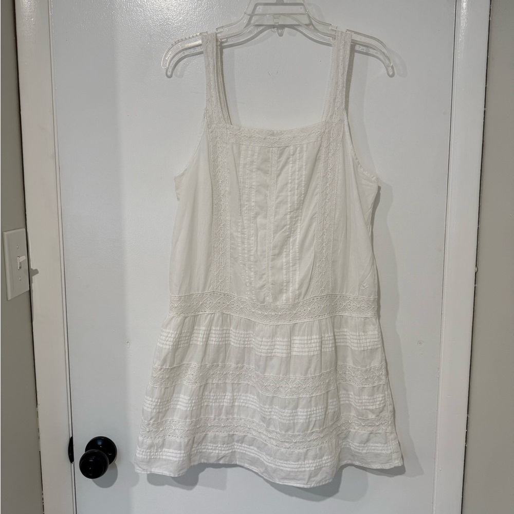 Aerie White Lace-Trim Mini Dress